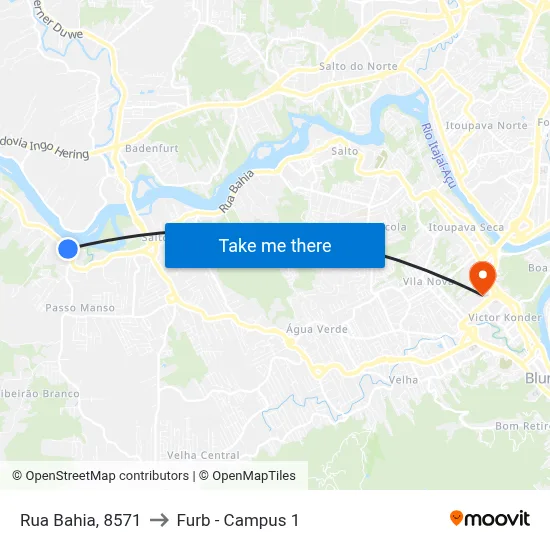 Rua Bahia, 8571 to Furb - Campus 1 map