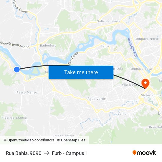 Rua Bahia, 9090 to Furb - Campus 1 map