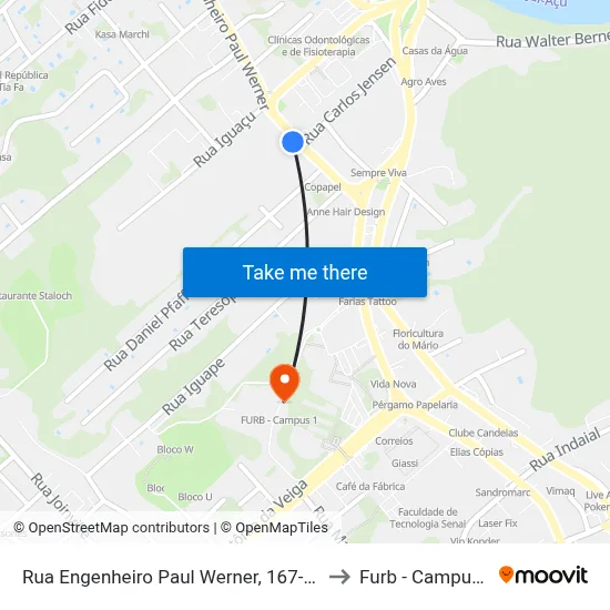 Rua Engenheiro Paul Werner, 167-271 to Furb - Campus 1 map