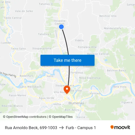 Rua Arnoldo Beck, 699-1003 to Furb - Campus 1 map