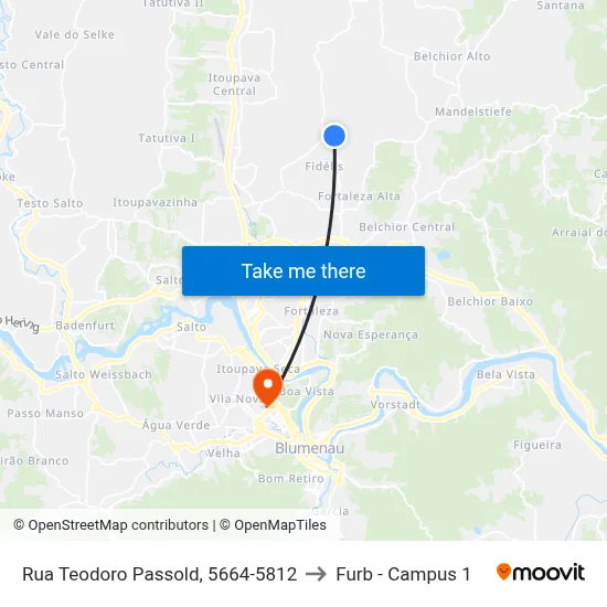 Rua Teodoro Passold, 5664-5812 to Furb - Campus 1 map