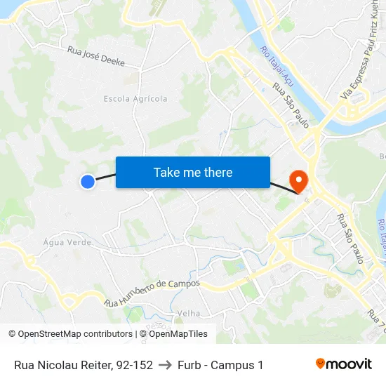 Rua Nicolau Reiter, 92-152 to Furb - Campus 1 map