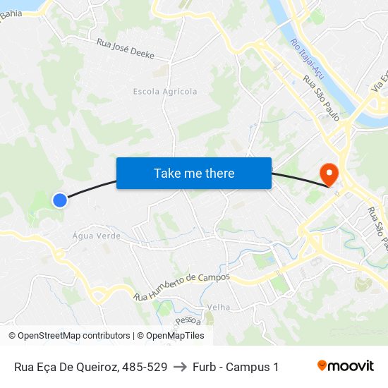 Rua Eça De Queiroz, 485-529 to Furb - Campus 1 map