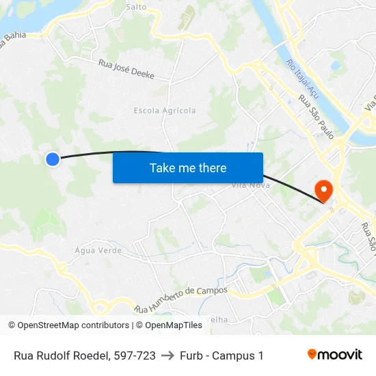 Rua Rudolf Roedel, 597-723 to Furb - Campus 1 map