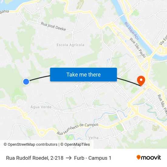 Rua Rudolf Roedel, 2-218 to Furb - Campus 1 map