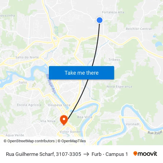 Rua Guilherme Scharf, 3107-3305 to Furb - Campus 1 map