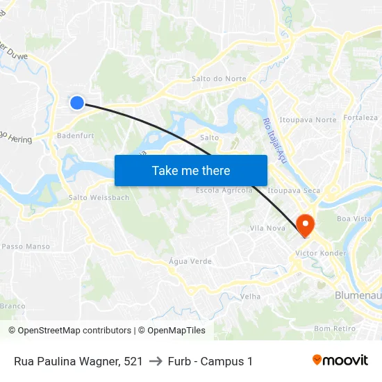 Rua Paulina Wagner, 521 to Furb - Campus 1 map
