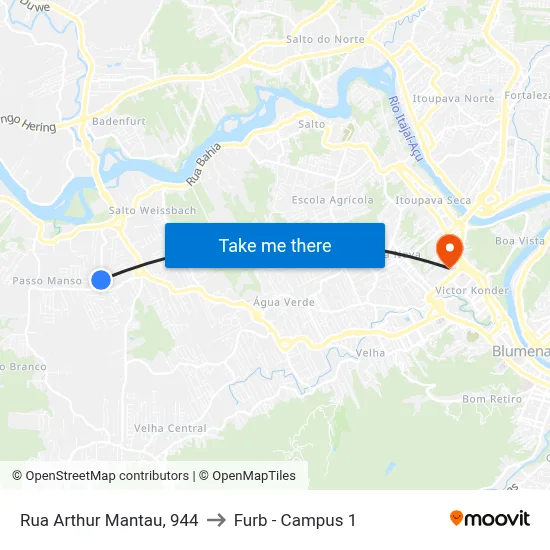 Rua Arthur Mantau, 944 to Furb - Campus 1 map
