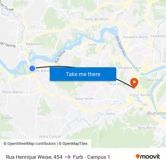 Rua Henrique Weise, 454 to Furb - Campus 1 map