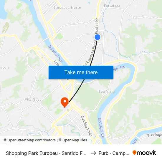 Shopping Park Europeu - Sentido Fortaleza to Furb - Campus 1 map