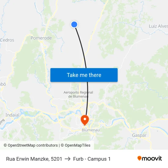 Rua Erwin Manzke, 5201 to Furb - Campus 1 map