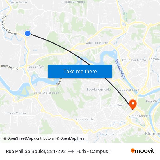 Rua Philipp Bauler, 281-293 to Furb - Campus 1 map