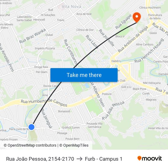 Rua João Pessoa, 2154-2170 to Furb - Campus 1 map