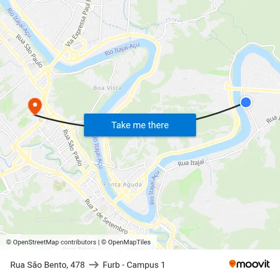 Rua São Bento, 478 to Furb - Campus 1 map