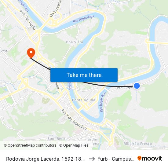 Rodovia Jorge Lacerda, 1592-1818 to Furb - Campus 1 map