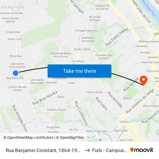 Rua Benjamin Constant, 1864-1984 to Furb - Campus 1 map
