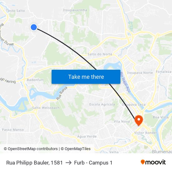 Rua Philipp Bauler, 1581 to Furb - Campus 1 map