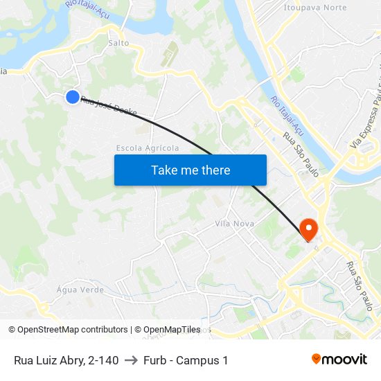 Rua Luiz Abry, 2-140 to Furb - Campus 1 map