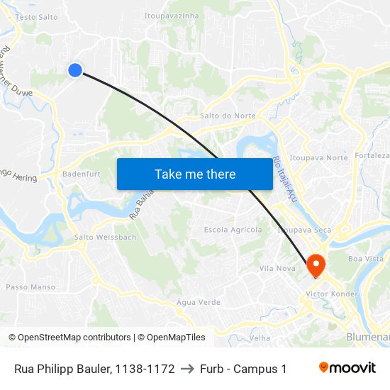 Rua Philipp Bauler, 1138-1172 to Furb - Campus 1 map