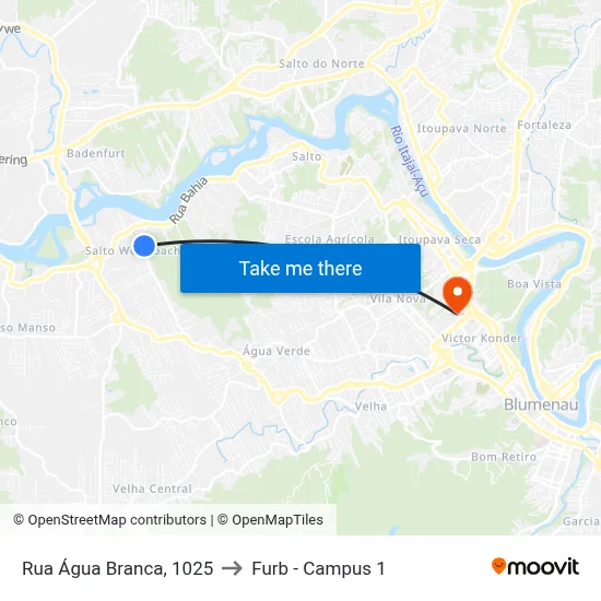 Rua Água Branca, 1025 to Furb - Campus 1 map