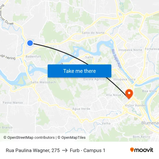 Rua Paulina Wagner, 275 to Furb - Campus 1 map