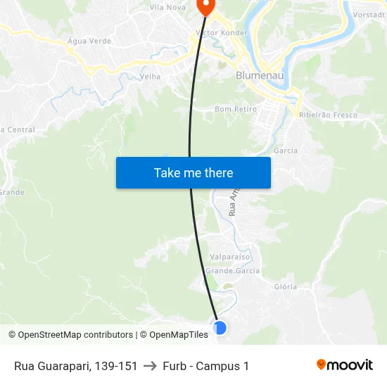 Rua Guarapari, 139-151 to Furb - Campus 1 map