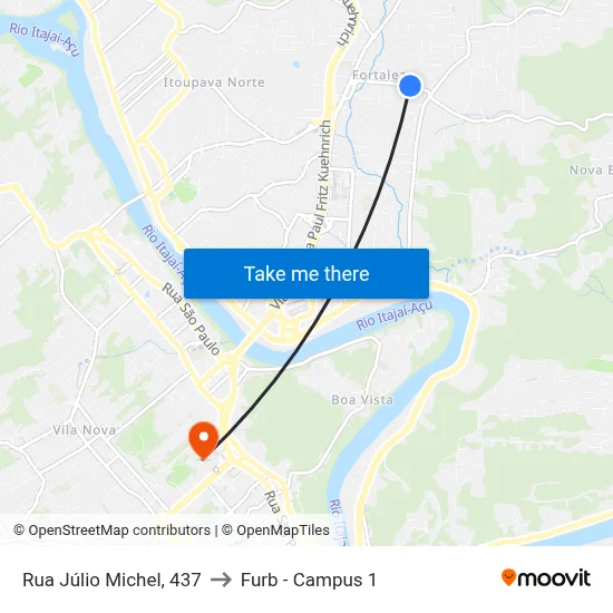 Rua Júlio Michel, 437 to Furb - Campus 1 map