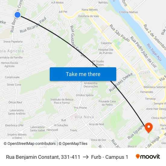 Rua Benjamin Constant, 331-411 to Furb - Campus 1 map