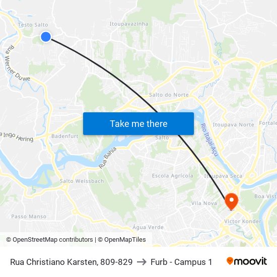 Rua Christiano Karsten, 809-829 to Furb - Campus 1 map