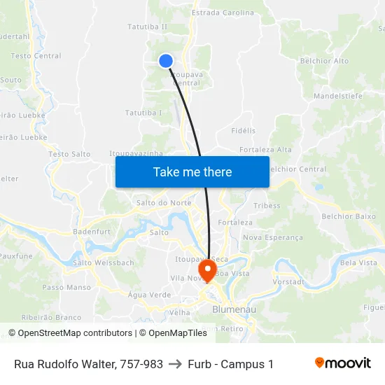 Rua Rudolfo Walter, 757-983 to Furb - Campus 1 map