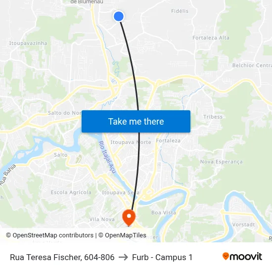 Rua Teresa Fischer, 604-806 to Furb - Campus 1 map