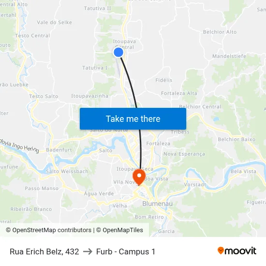 Rua Erich Belz, 432 to Furb - Campus 1 map