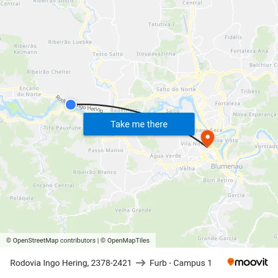 Rodovia Ingo Hering, 2378-2421 to Furb - Campus 1 map