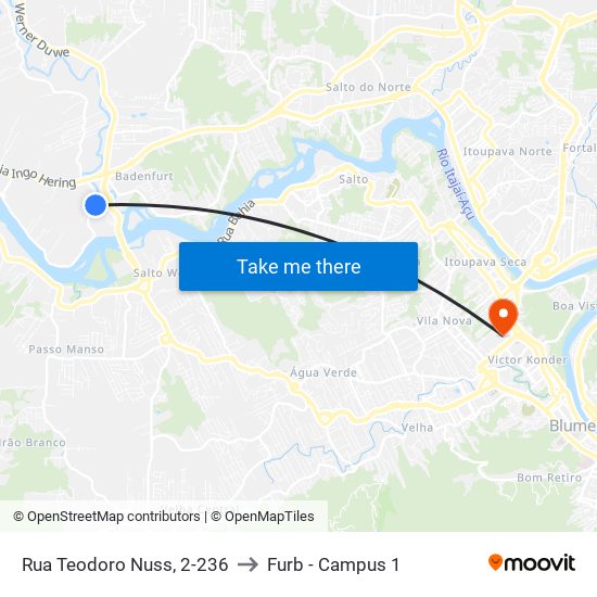 Rua Teodoro Nuss, 2-236 to Furb - Campus 1 map