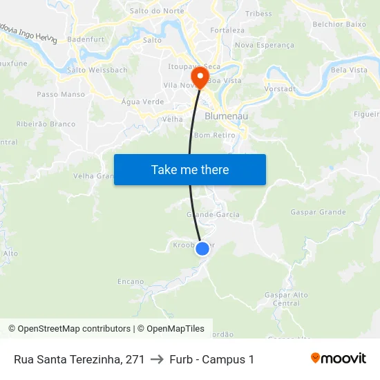 Rua Santa Terezinha, 271 to Furb - Campus 1 map