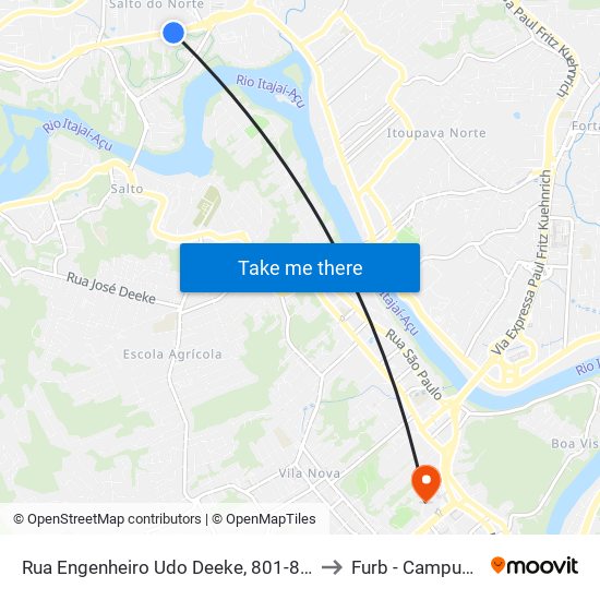 Rua Engenheiro Udo Deeke, 801-899 to Furb - Campus 1 map