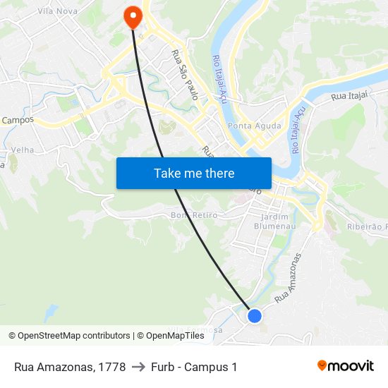 Rua Amazonas, 1778 to Furb - Campus 1 map