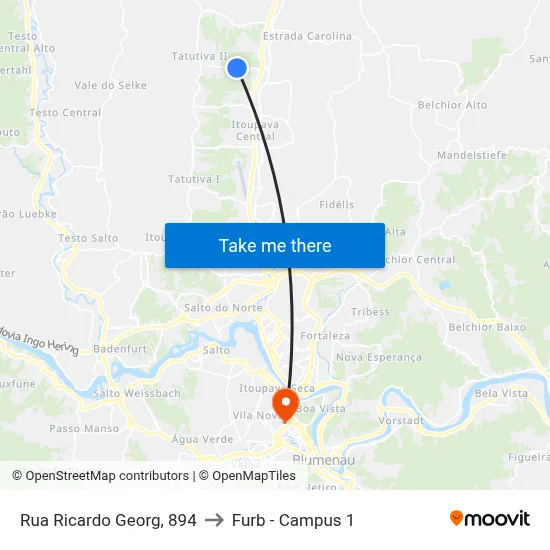 Rua Ricardo Georg, 894 to Furb - Campus 1 map