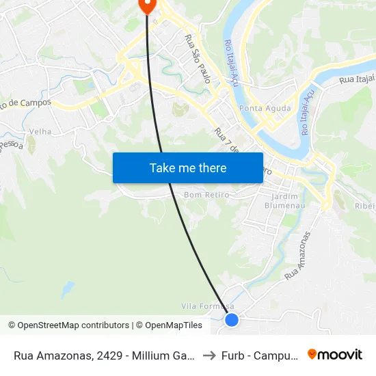 Rua Amazonas, 2429 - Millium Garcia to Furb - Campus 1 map