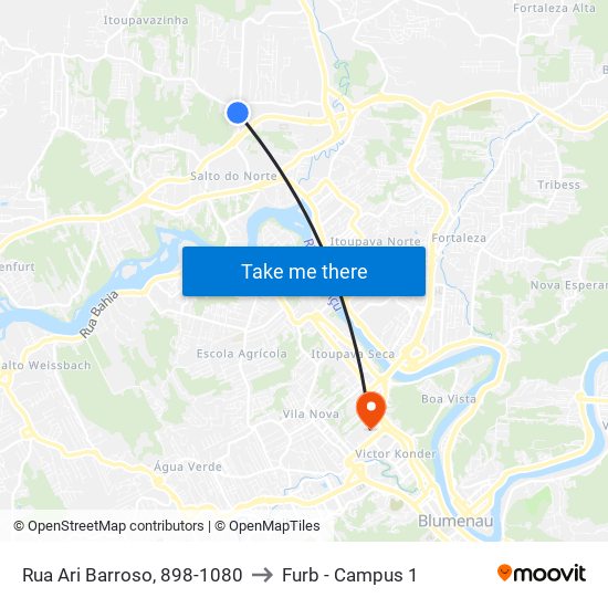 Rua Ari Barroso, 898-1080 to Furb - Campus 1 map