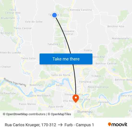 Rua Carlos Krueger, 170-312 to Furb - Campus 1 map