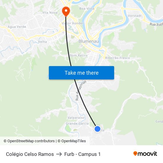 Colégio Celso Ramos to Furb - Campus 1 map