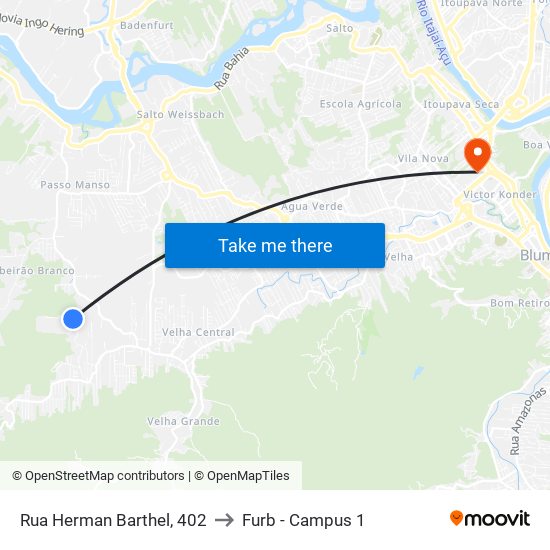 Rua Herman Barthel, 402 to Furb - Campus 1 map