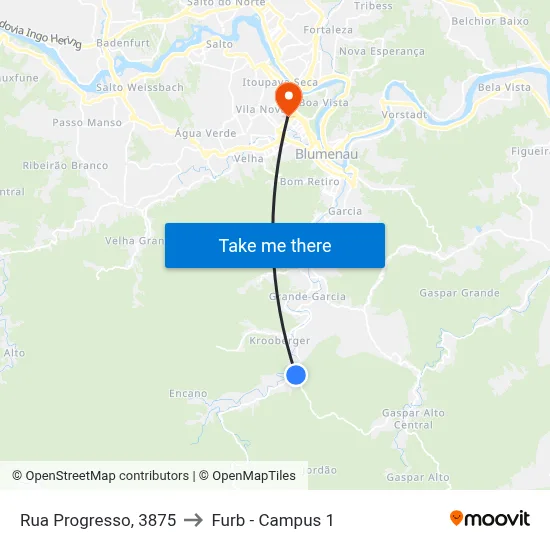 Rua Progresso, 3875 to Furb - Campus 1 map