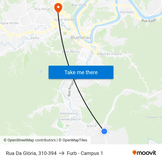Rua Da Glória, 310-394 to Furb - Campus 1 map