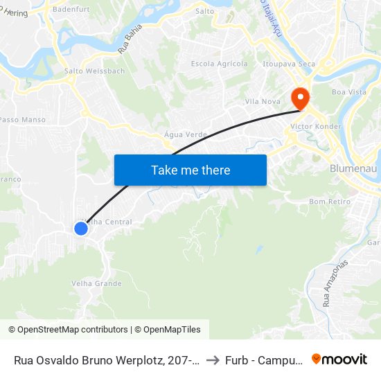 Rua Osvaldo Bruno Werplotz, 207-275 to Furb - Campus 1 map