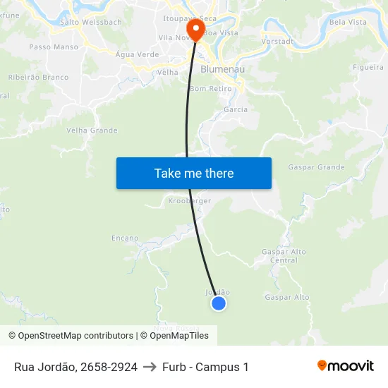 Rua Jordão, 2658-2924 to Furb - Campus 1 map