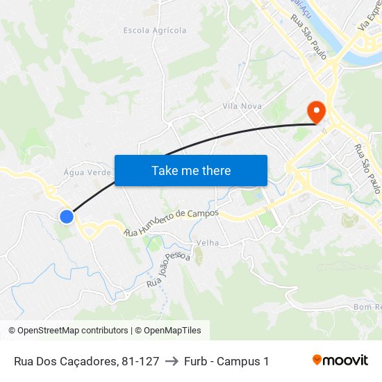 Rua Dos Caçadores, 81-127 to Furb - Campus 1 map