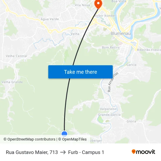 Rua Gustavo Maier, 713 to Furb - Campus 1 map