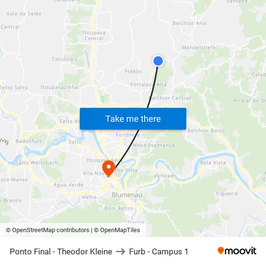 Ponto Final - Theodor Kleine to Furb - Campus 1 map
